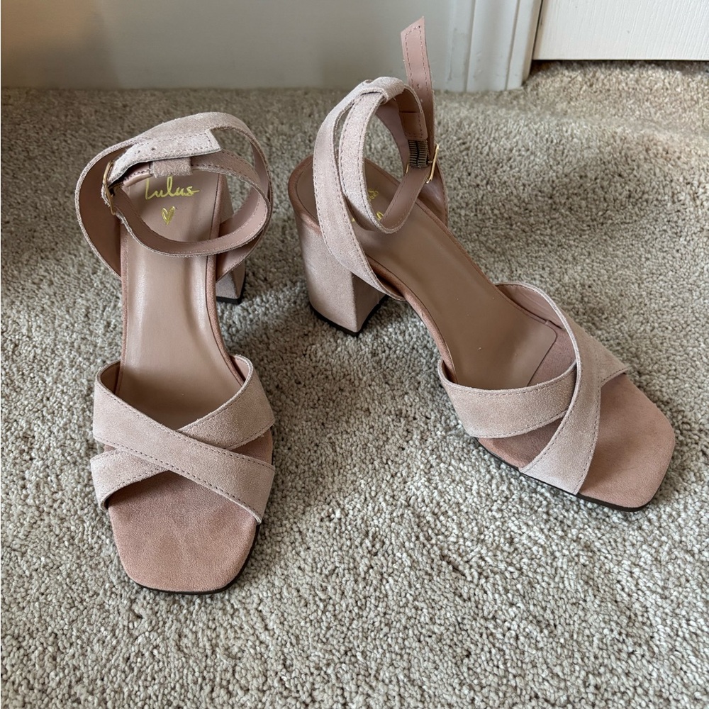 Lulu's Soft Pink Strappy Block Heels